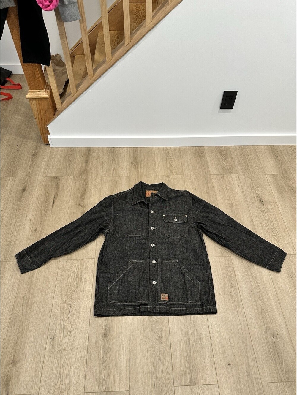 Vintage Guess Jeans Mens Sz L Denim Chore Barn Coat Jacket Workwear USA